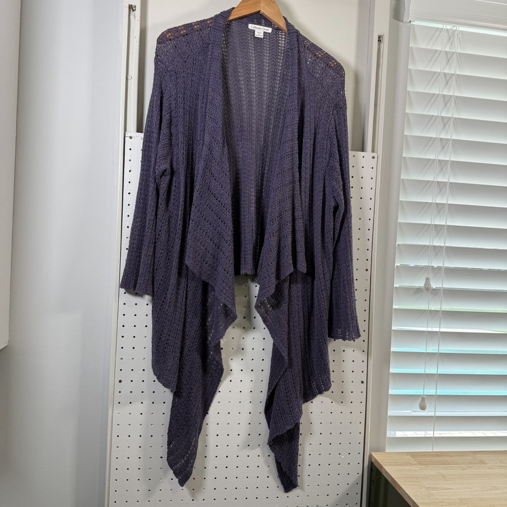 Coldwater Creek Drape Cardigan Women Purple Knit Open Front Crochet Sweater - 2X